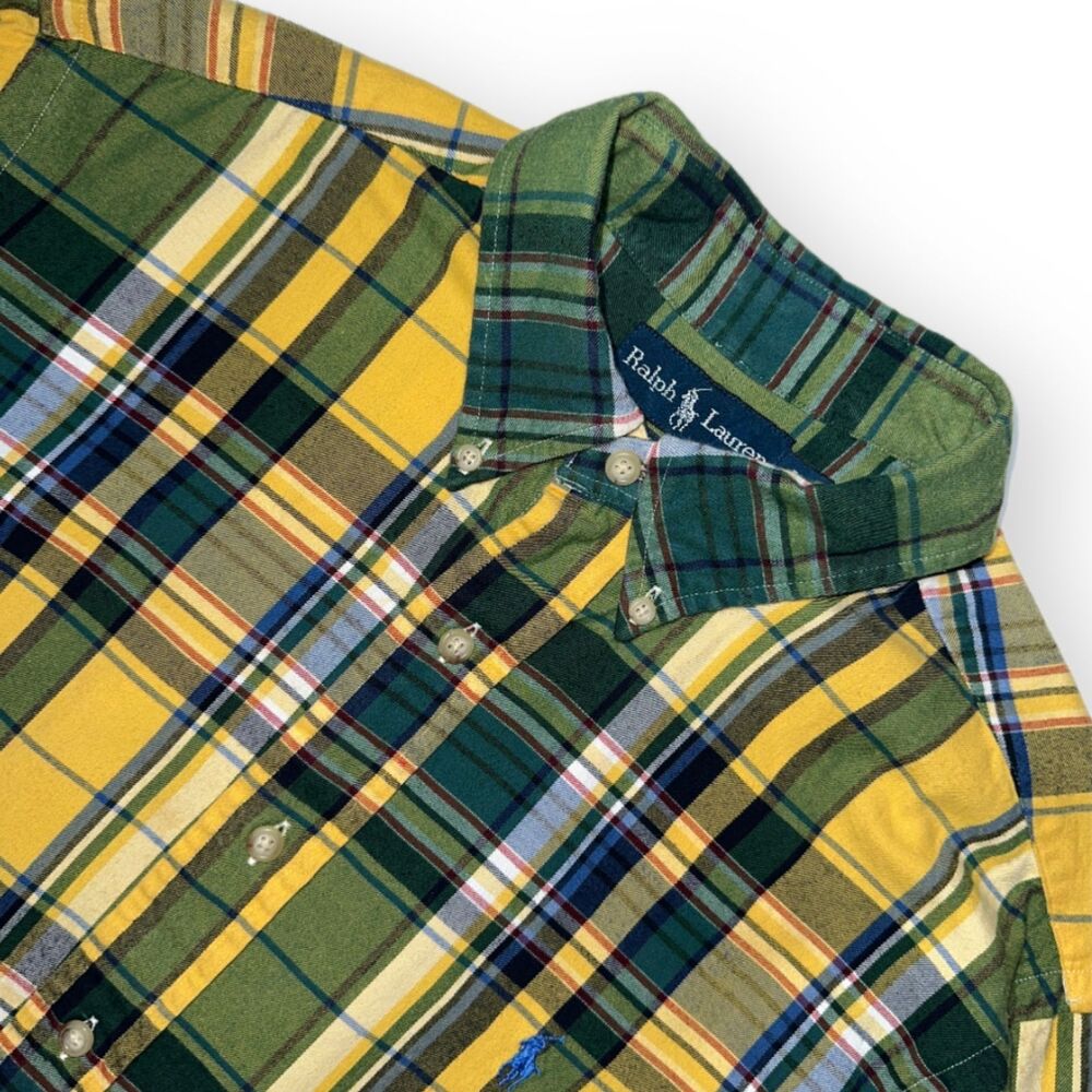Ralph Lauren Plaid Flannel Shirt Classic Fit Yellow Green L - Picture 2 of 9